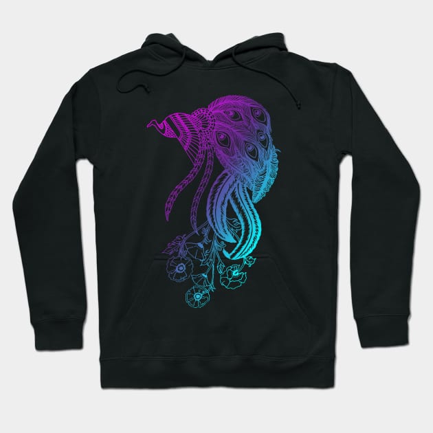 Purple and Blue Decorative Peacock Hoodie by kubiartwork